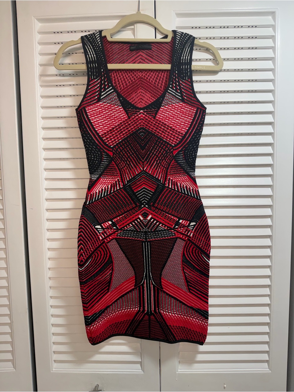 RVN Red and Black Geometric Bodycon Dress